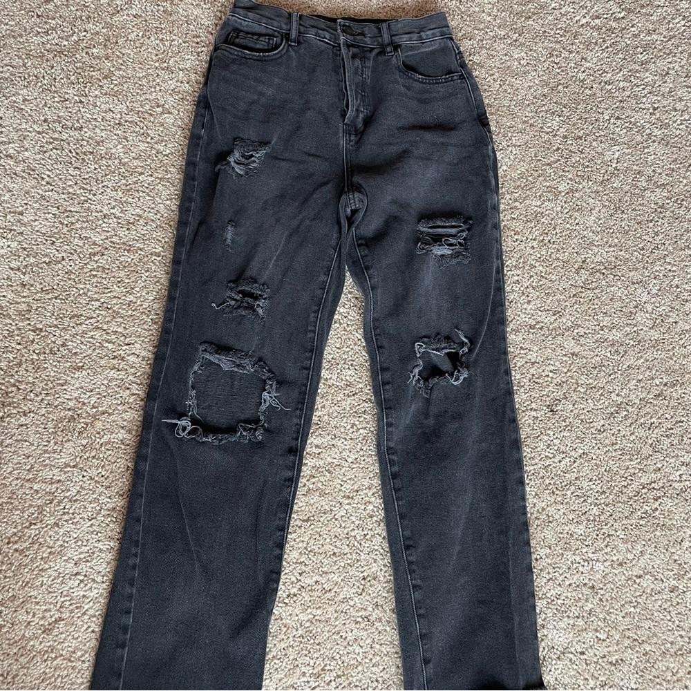 PacSun Black Straight Leg Distressed Jeans